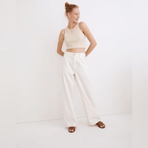 Madewell Cotton-Linen Pleated Wide-Leg Pants | Size 0